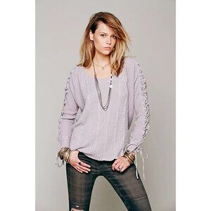 Free People Lilac Lace Up Sleeve Thermal Cable Knit Sweater | Boho Grunge Fairy